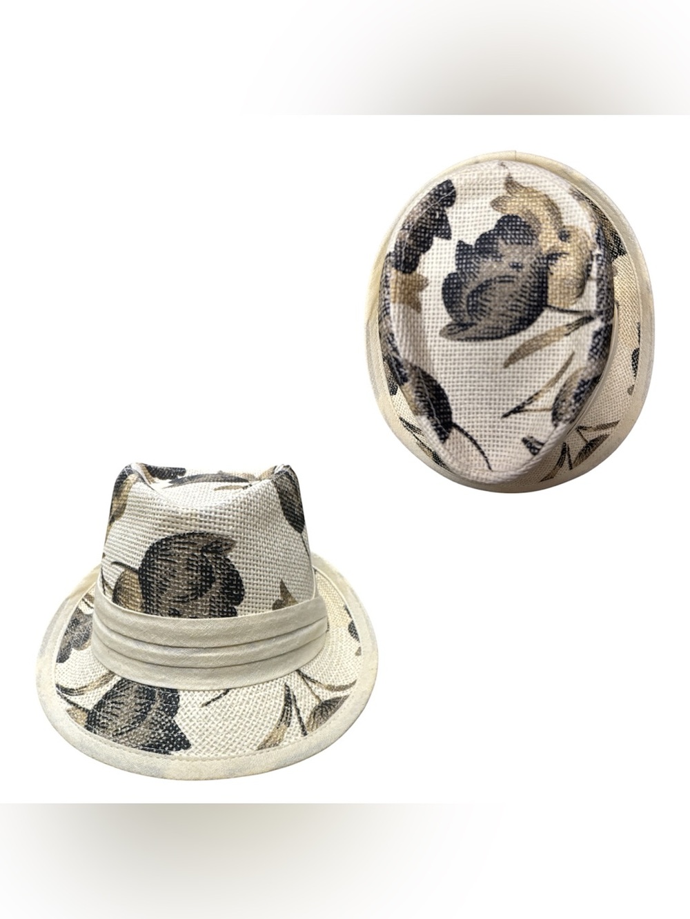 Something Special Floral Straw Fedora Hat in Cream and Black